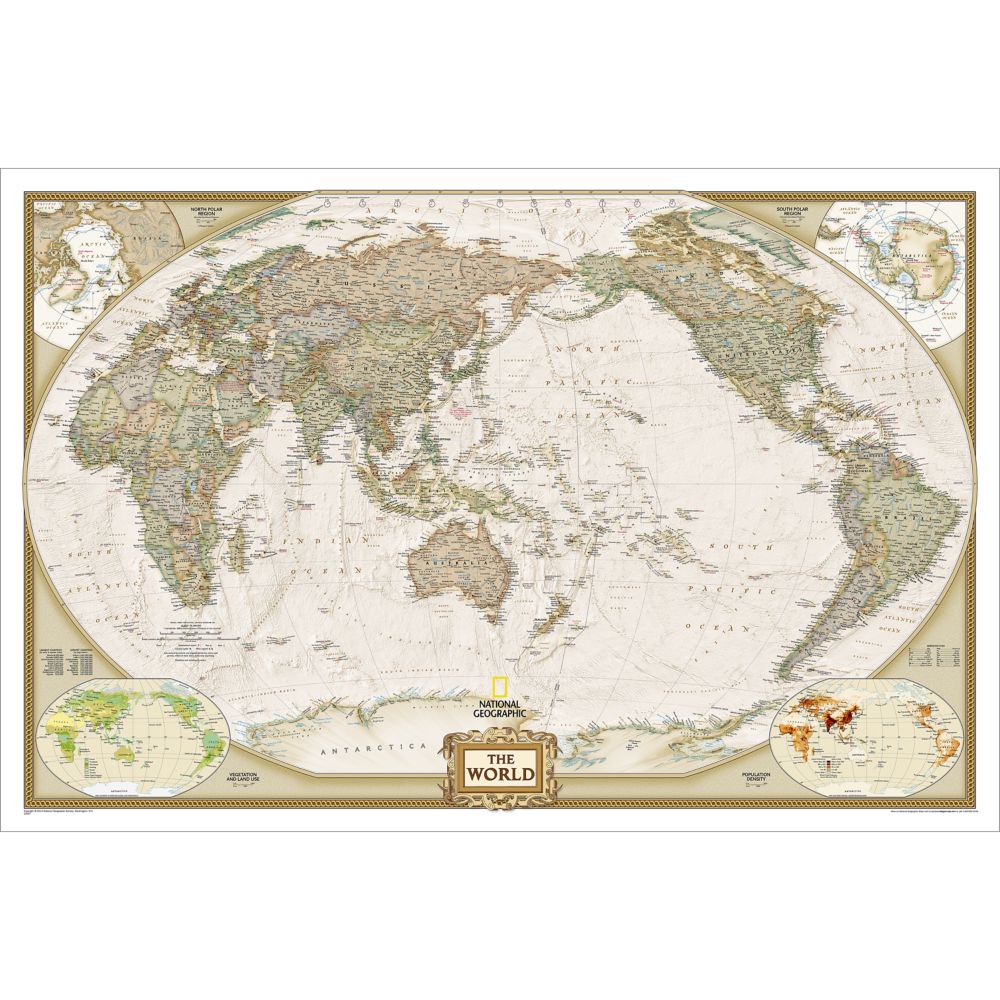 World Classic Pacific-centered Map (Earth-toned)