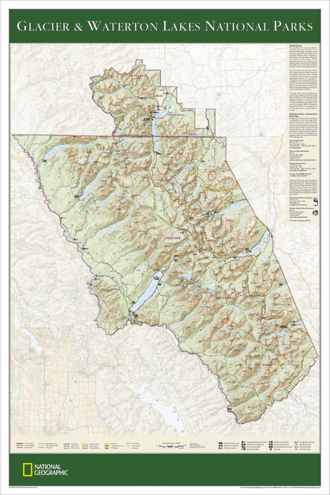 Glacier & Waterton Lakes National Parks Map Poster