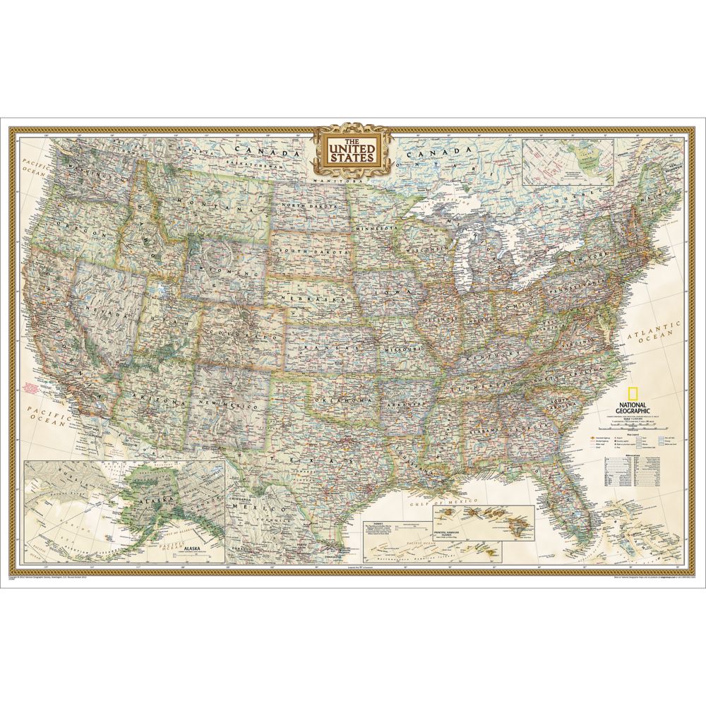 U.S. Political Map (Earth-toned), Poster Size