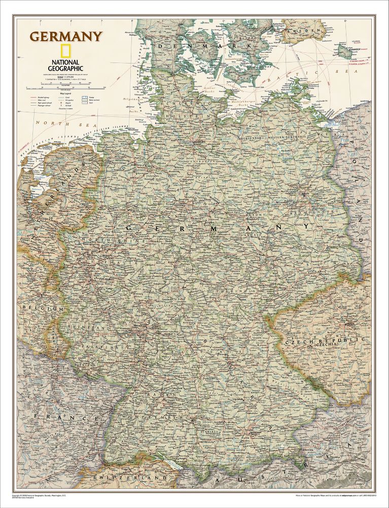 Germany Political Map (Earth-toned), Laminated
