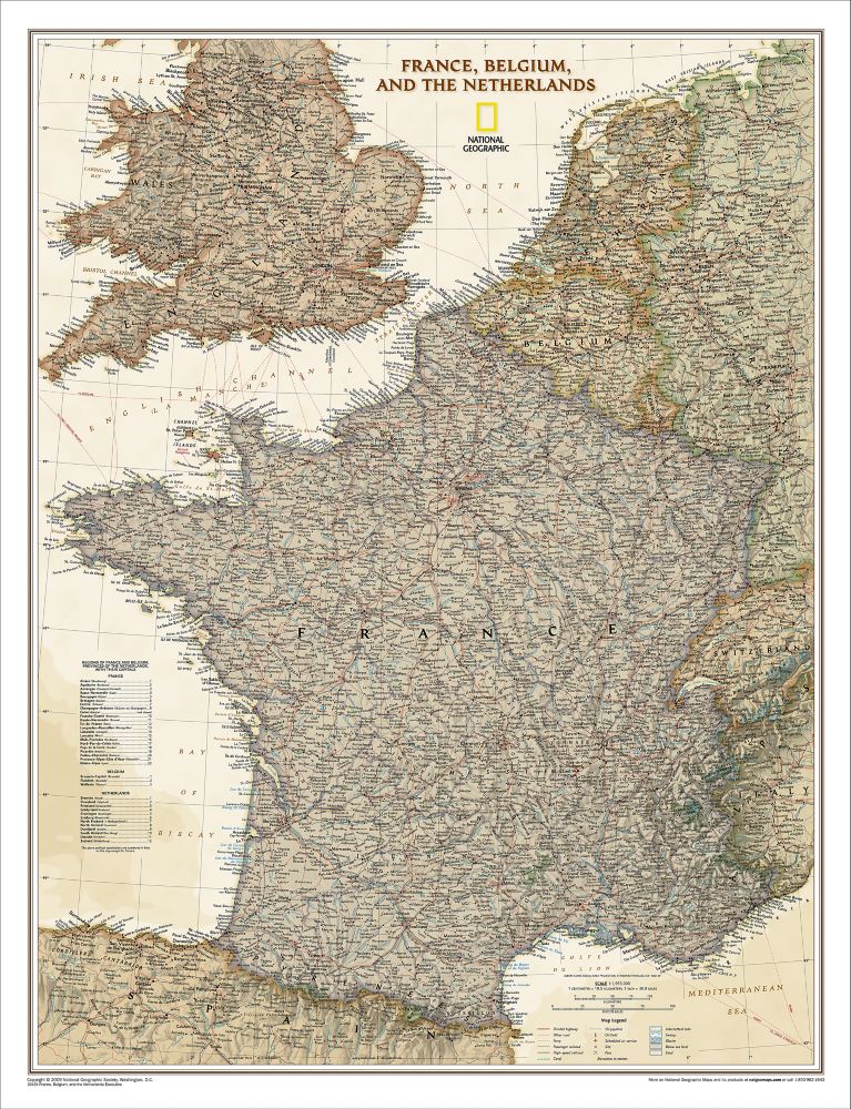 France, Belgium and the Netherlands Political Map (Earth-toned)