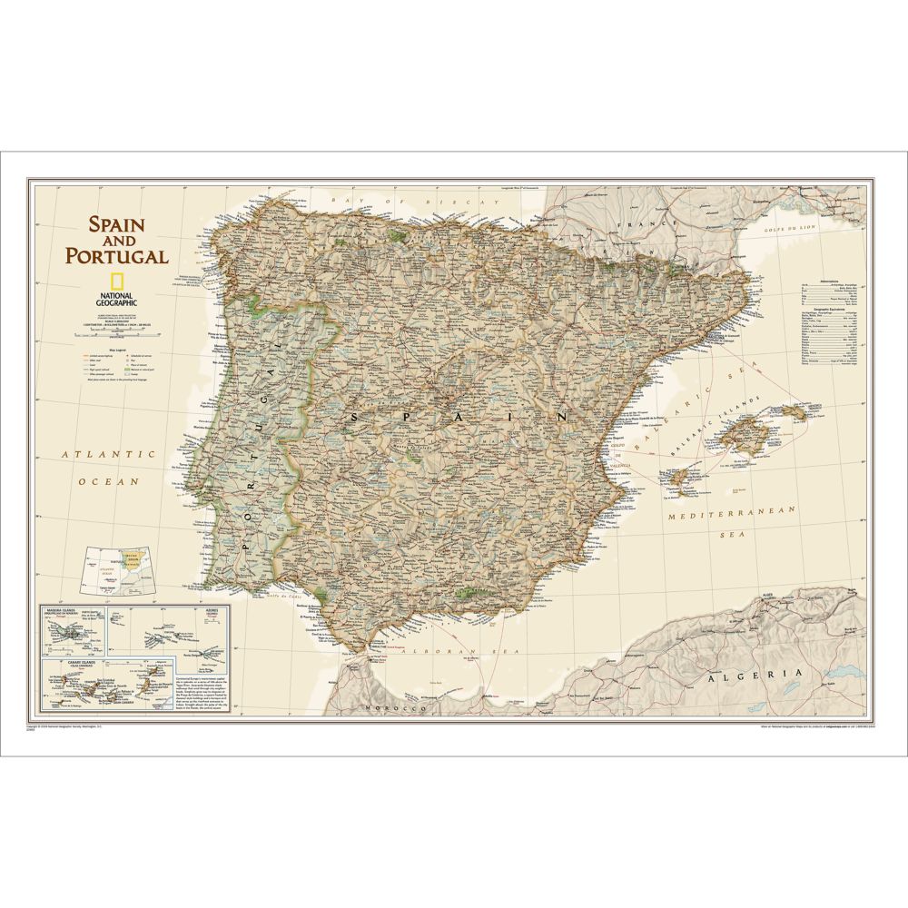 Spain and Portugal Political Map (Earth-toned)