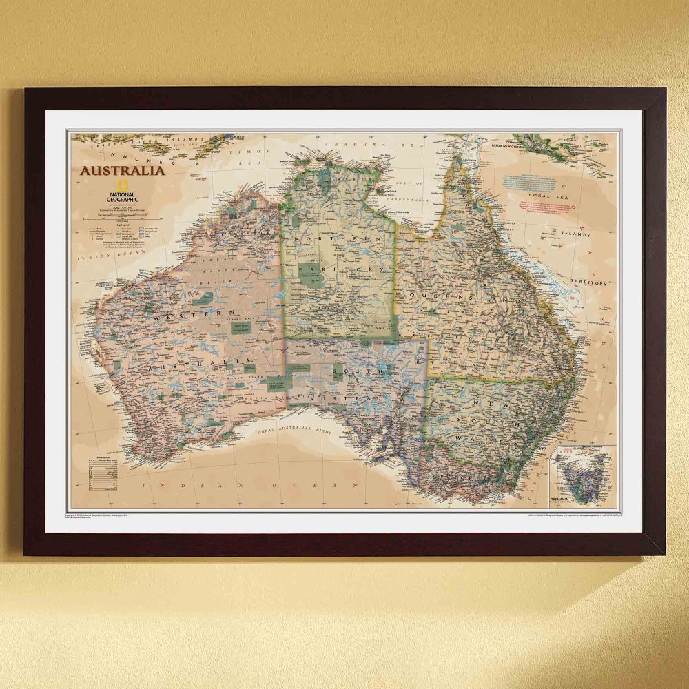 Australia Political Map (Earth-toned), Framed
