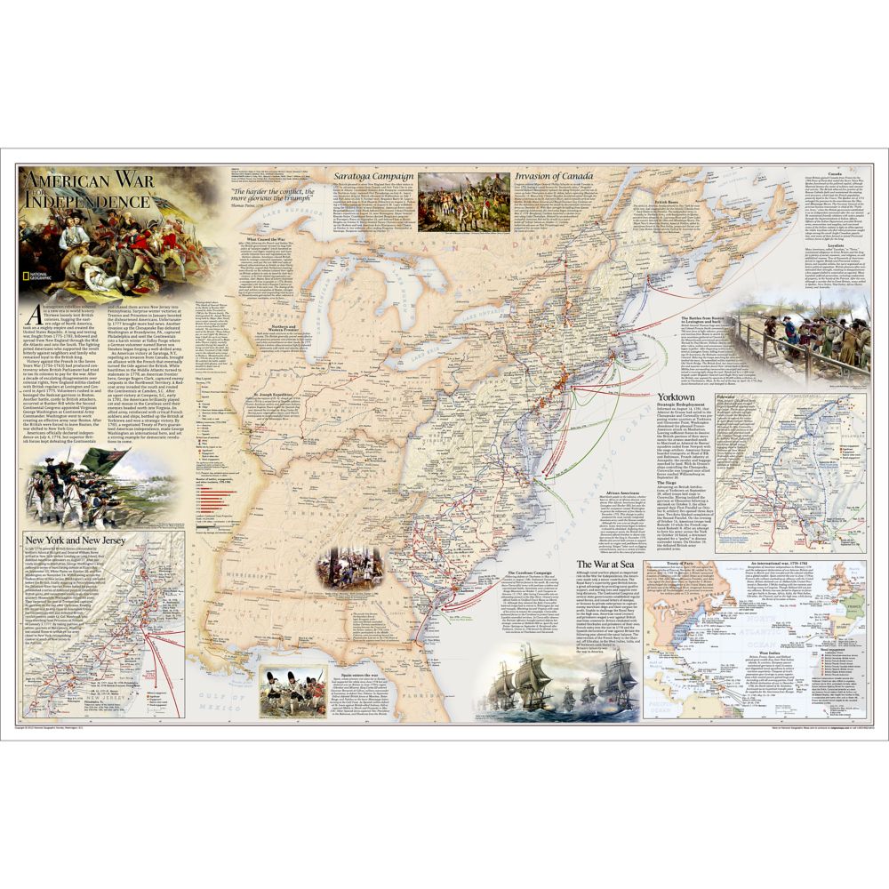 Battles of the Revolutionary War and War of 1812 Map, Laminated