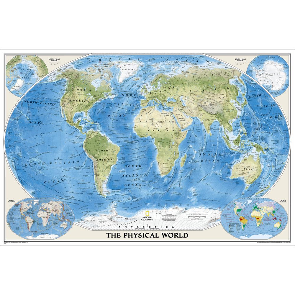World Physical Map, Poster Size and Laminated