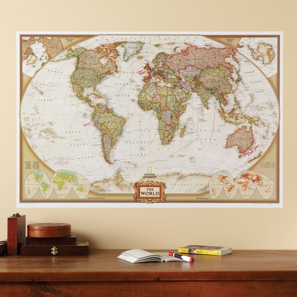 Repositionable World Map, Earth-toned