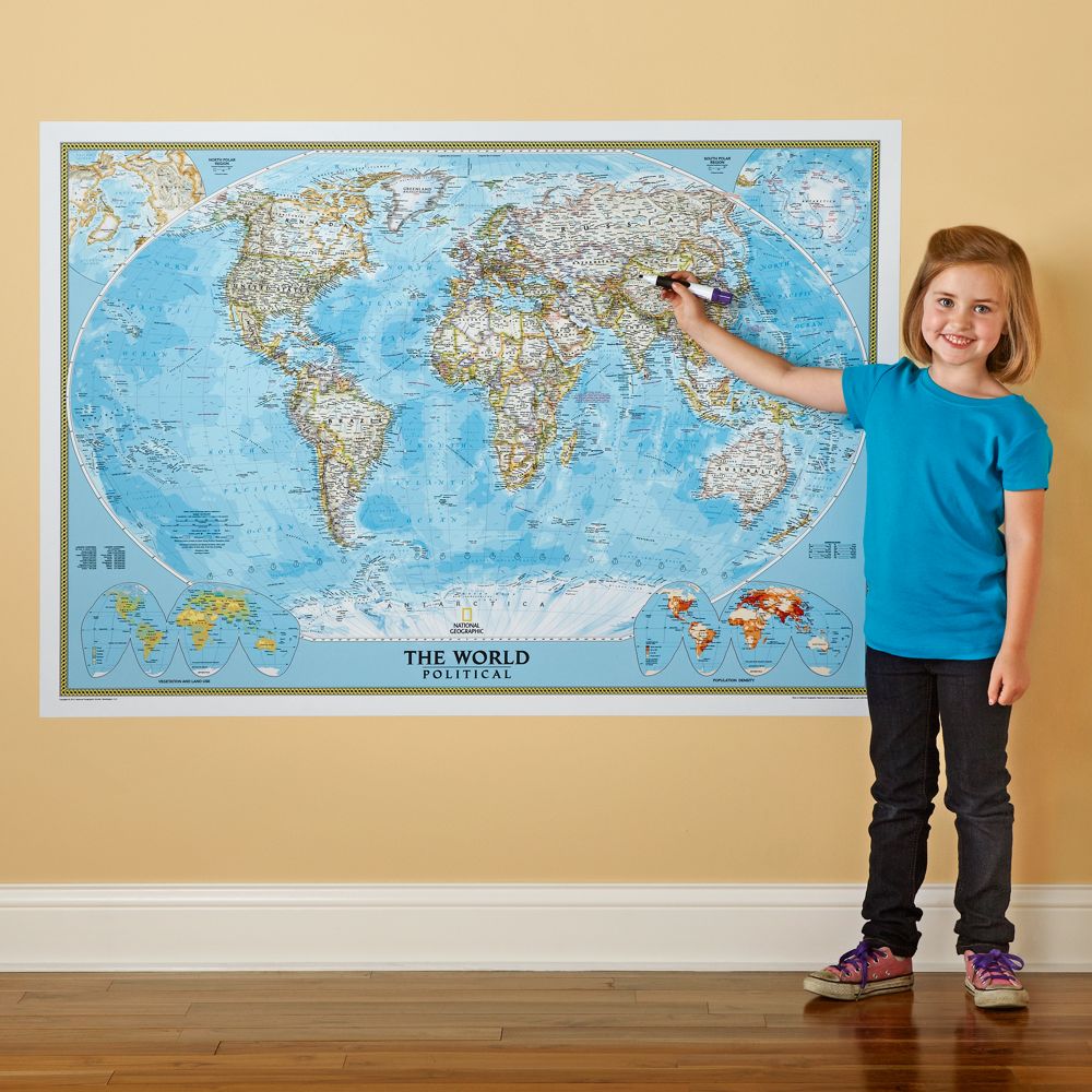 Repositionable World Map, Blue Ocean