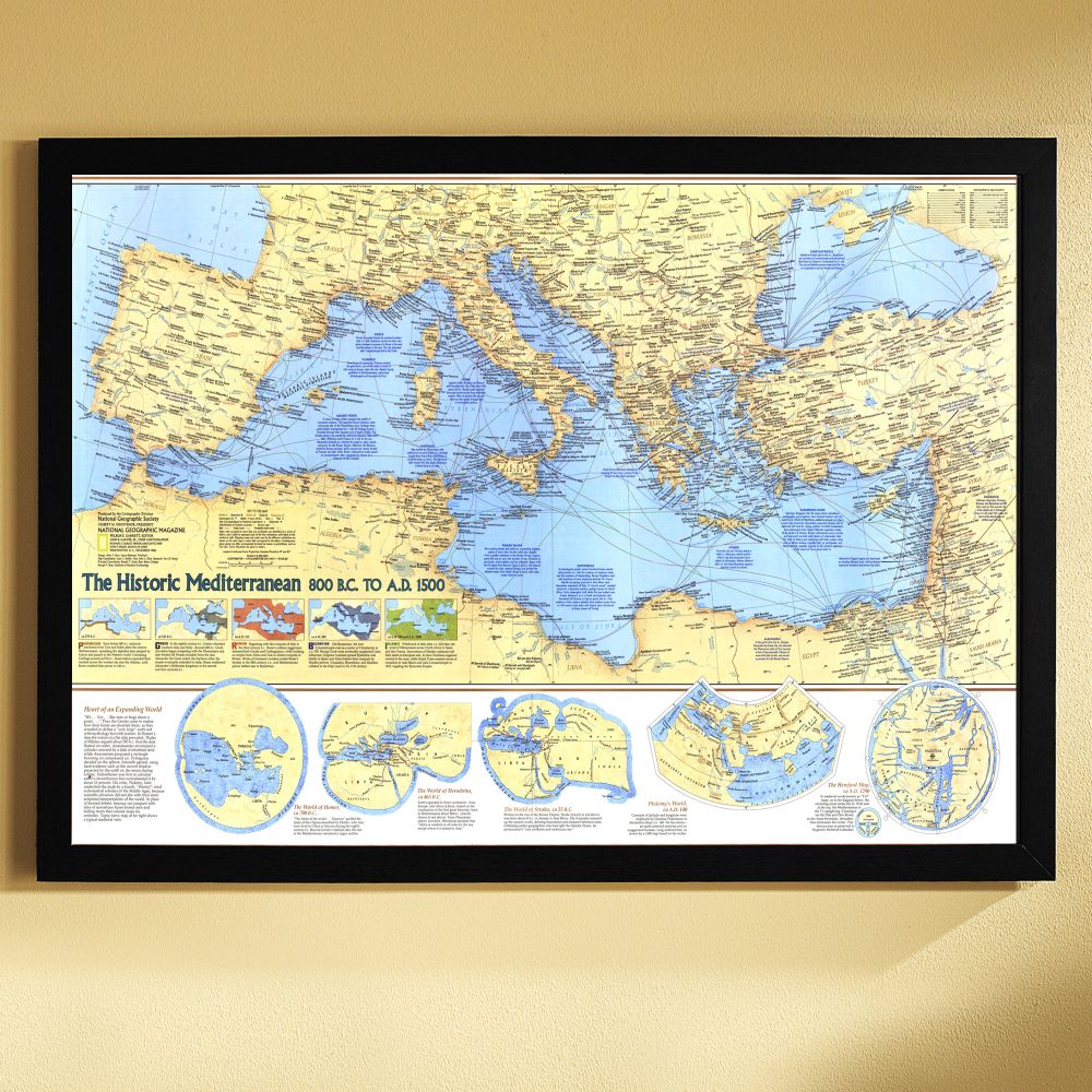 Historic Mediterranean, 800 BC to AD 1500 Map, Framed