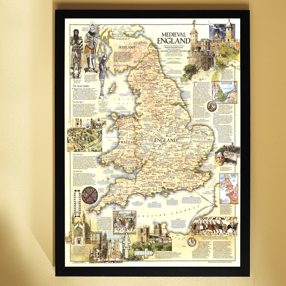 1979 Medieval England Map, Framed