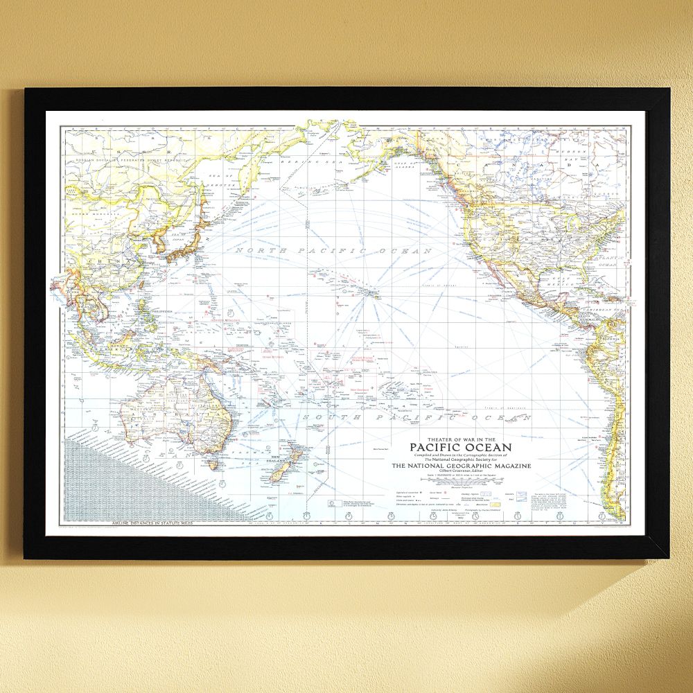 1942 Theater of War in the Pacific Ocean Map, Framed