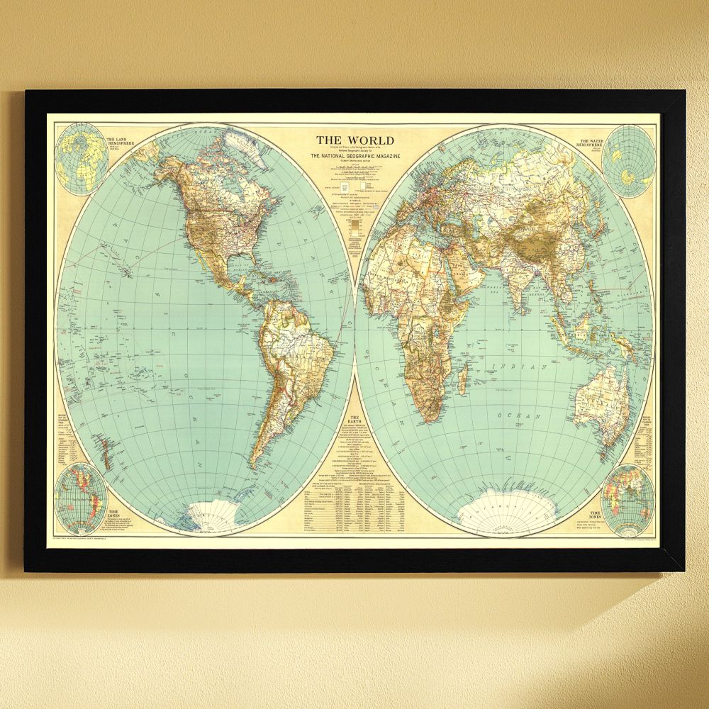 1935 World Map, Framed