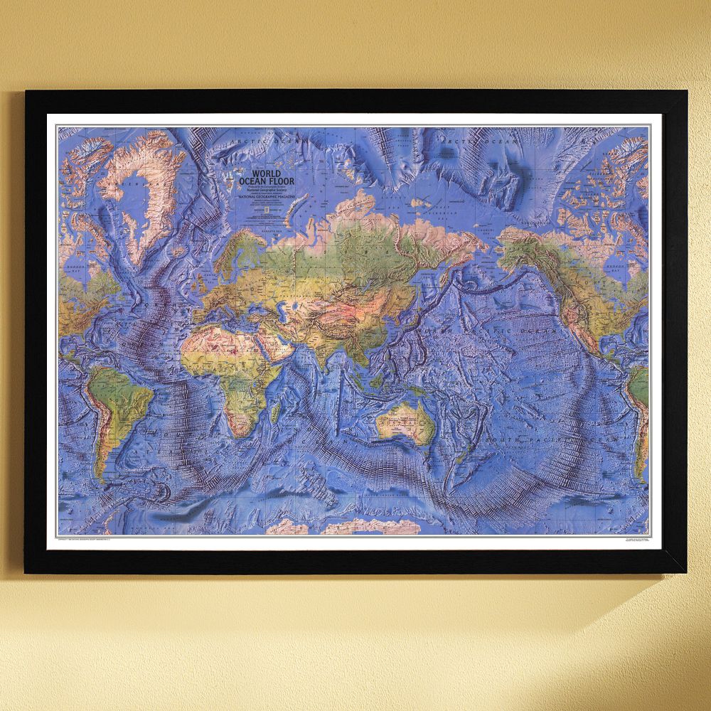 1981 World Ocean Floor Map, Framed