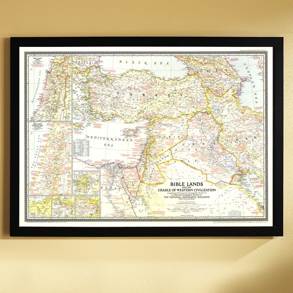 1946 Bible Lands, and the Cradle of Western Civilization Map, Framed