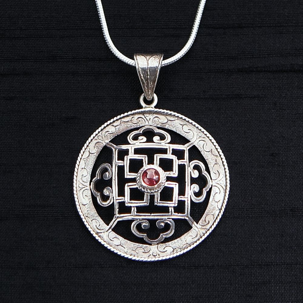 Silver and Garnet Mandala Necklace