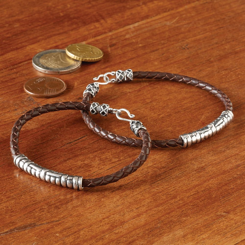 Women's Silver and Leather Bracelet