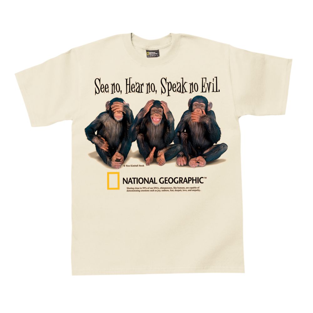 See No, Hear No, Speak No Evil Chimpanzee T-shirt - Adult Sizes