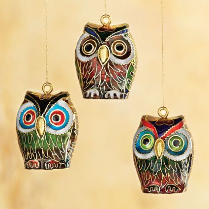 The National Geographic Online Store - Set of 3 Cloisonne Owl Ornaments from shop.nationalgeographic.com