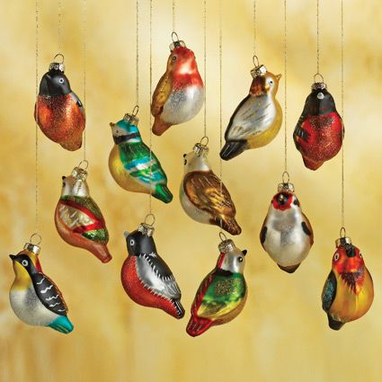 Set of 12 Blown-glass Chinese Songbirds