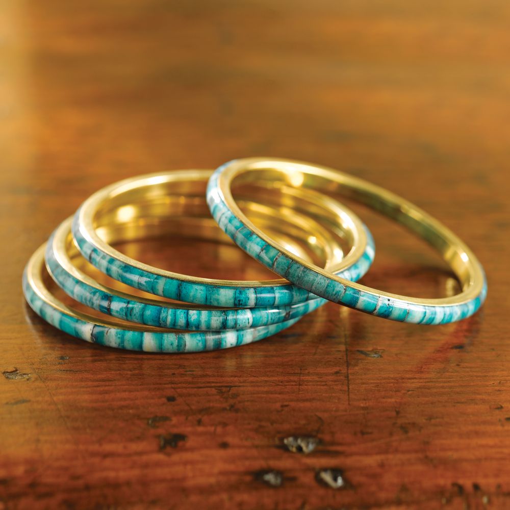 Set of 4 Indian Aqua-and-brass Bangles - National Geographic Store from shop.nationalgeographic.com