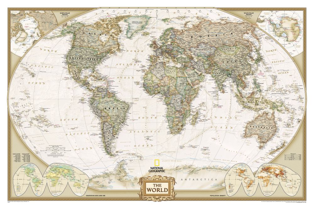 World Political Map (Earth-toned), Mounted