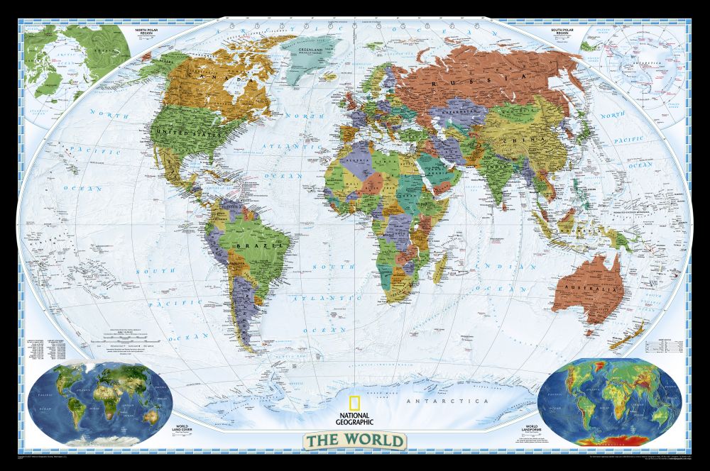 World Political Map (Bright-colored), Mounted