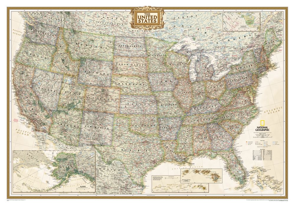 U.S. Political Map (Earth-toned), Mounted