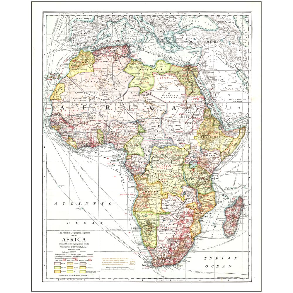 1909 Africa Map, Laminated