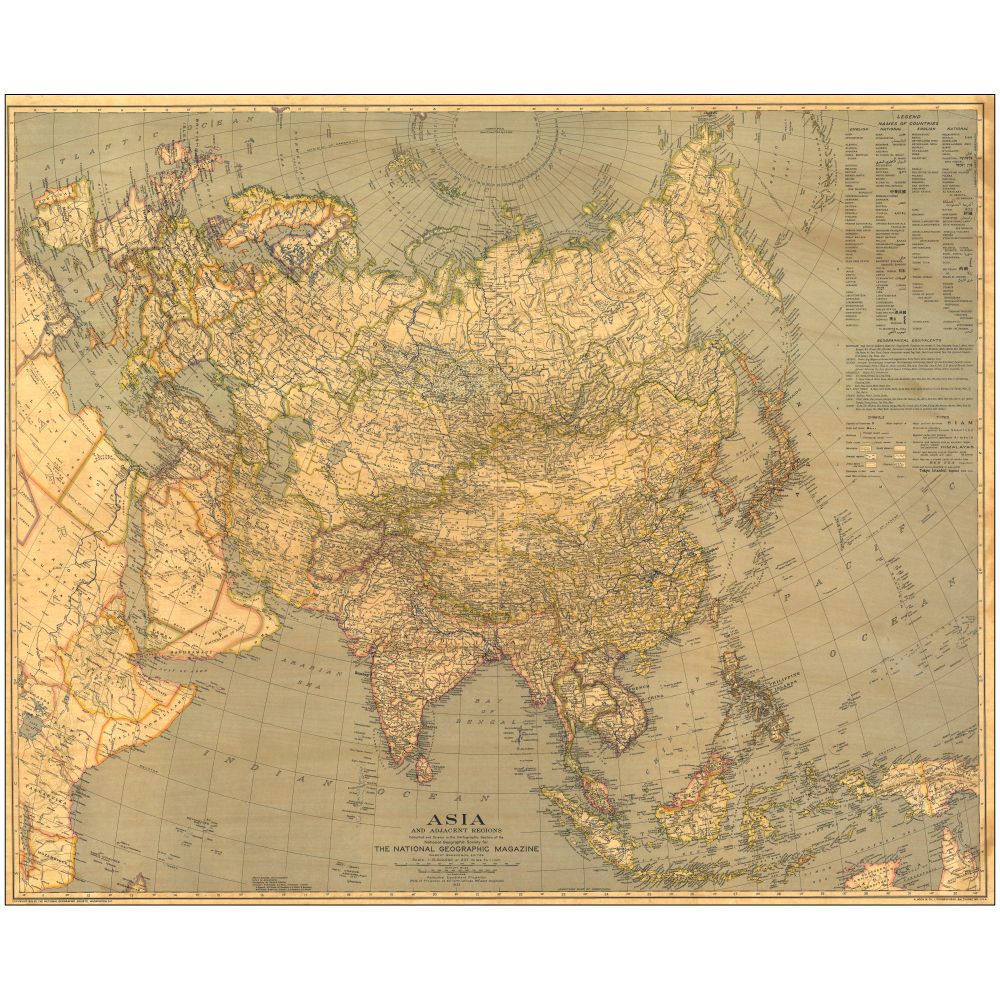 1933 Asia Map, Laminated