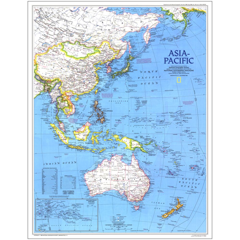 1989 Asia-Pacific Map, Laminated