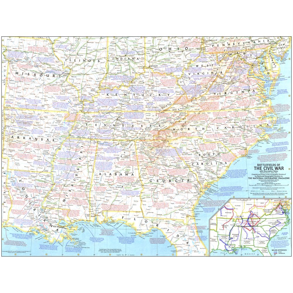 1961 Battlefields of The Civil War Map