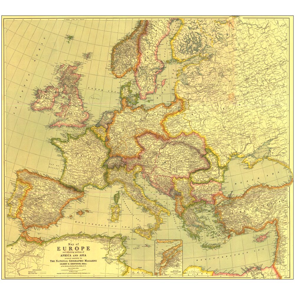 1915 Europe Map, with Africa and Asia