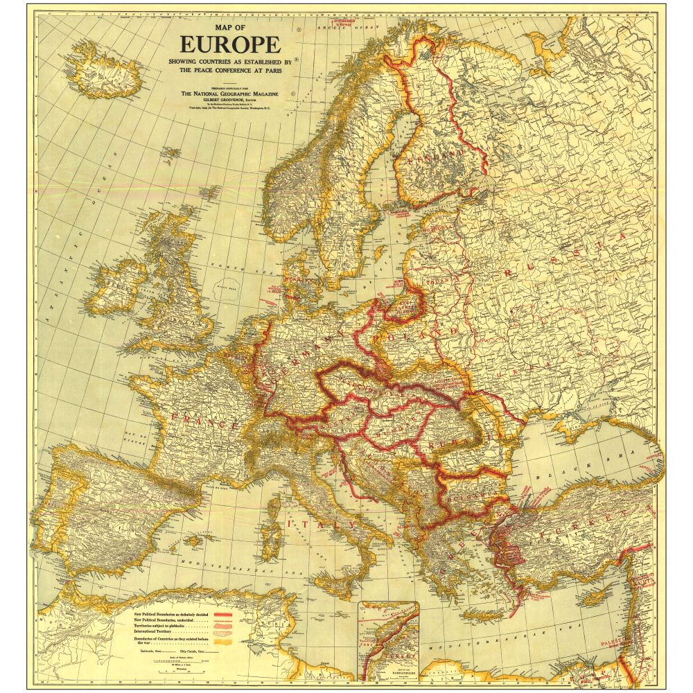 1921 Europe Map, Laminated
