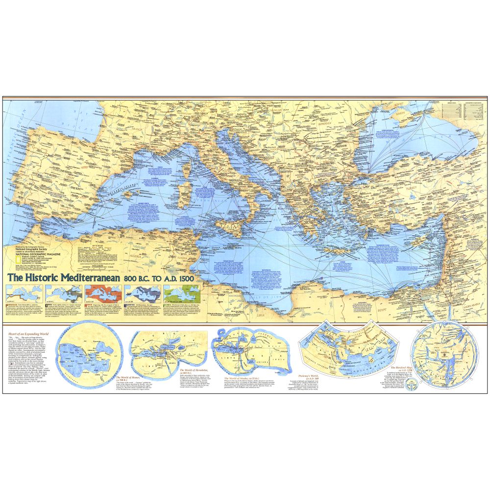 Historic Mediterranean, 800 BC to AD 1500 Map, Laminated