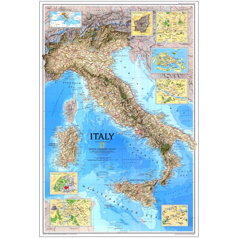 1995 Italy Map, Laminated
