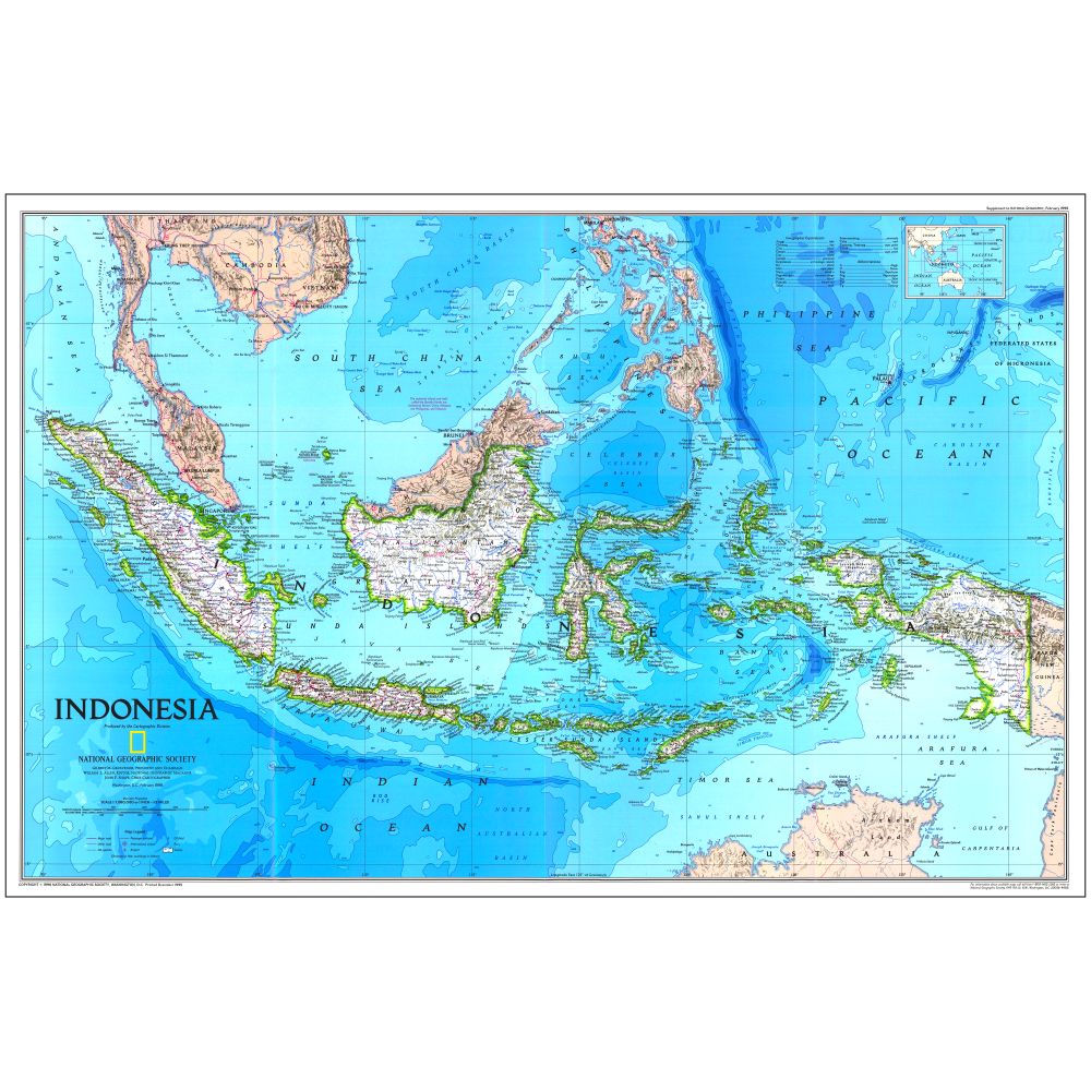 1996 Indonesia Map, Laminated