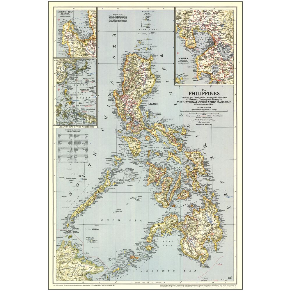 1945 Philippines Map, Laminated