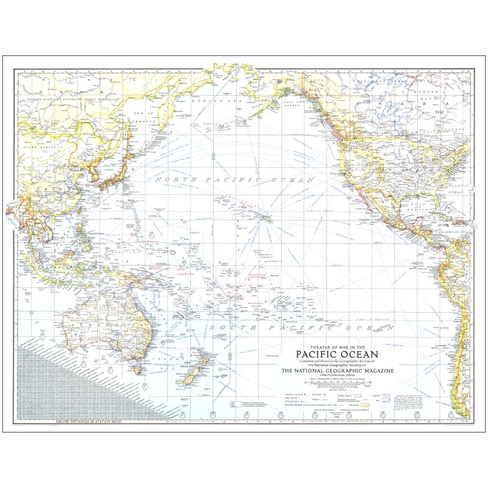 1942 Theater of War in the Pacific Ocean Map