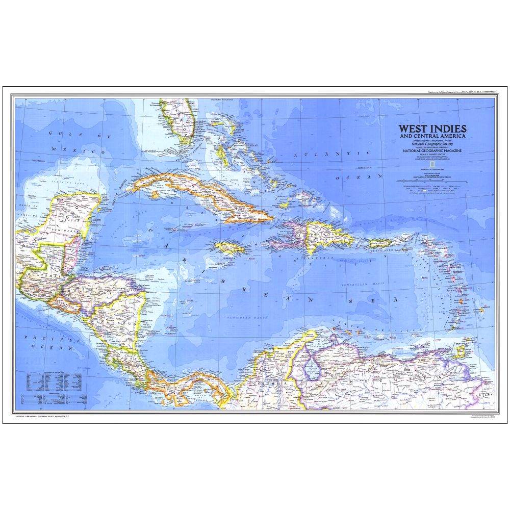 1981 West Indies and Central America Map, Laminated
