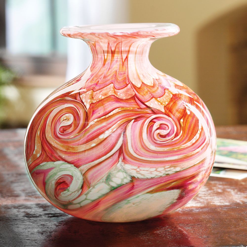 Gozo Coral-colored Glass Art Vase