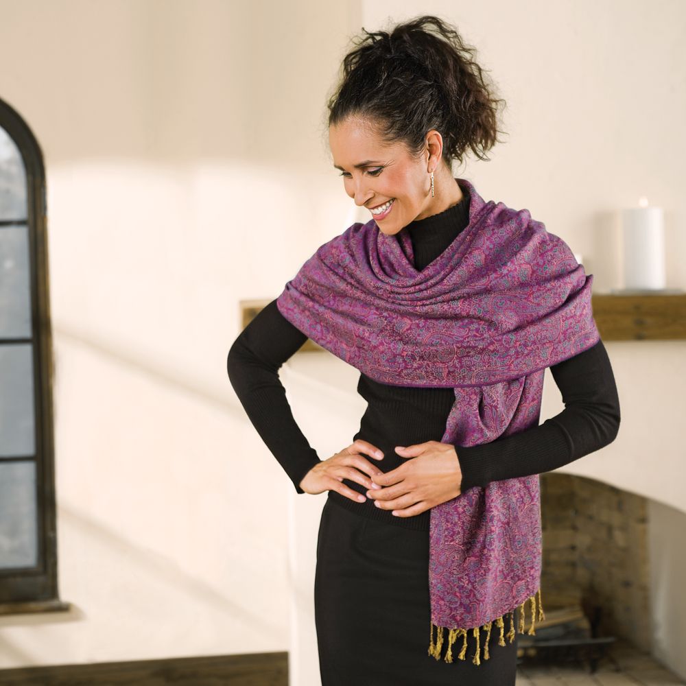 Lavender and Teal Jamavar Shawl