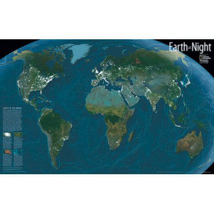 Earth at Night Map, Mounted