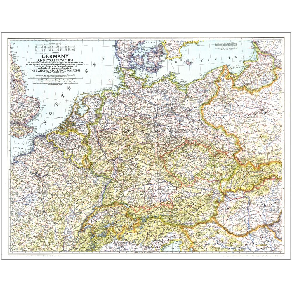 1938-39 Germany and Its Approaches Map, Mounted