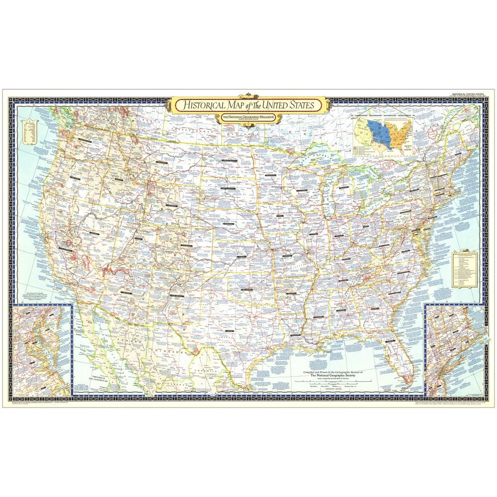 1953 Historical Map of the United States, Laminated