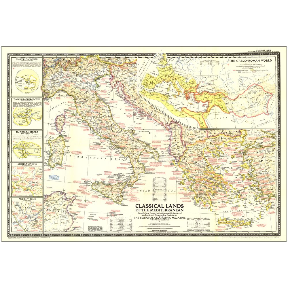 1949 Classical Lands of the Mediterranean Map, Laminated