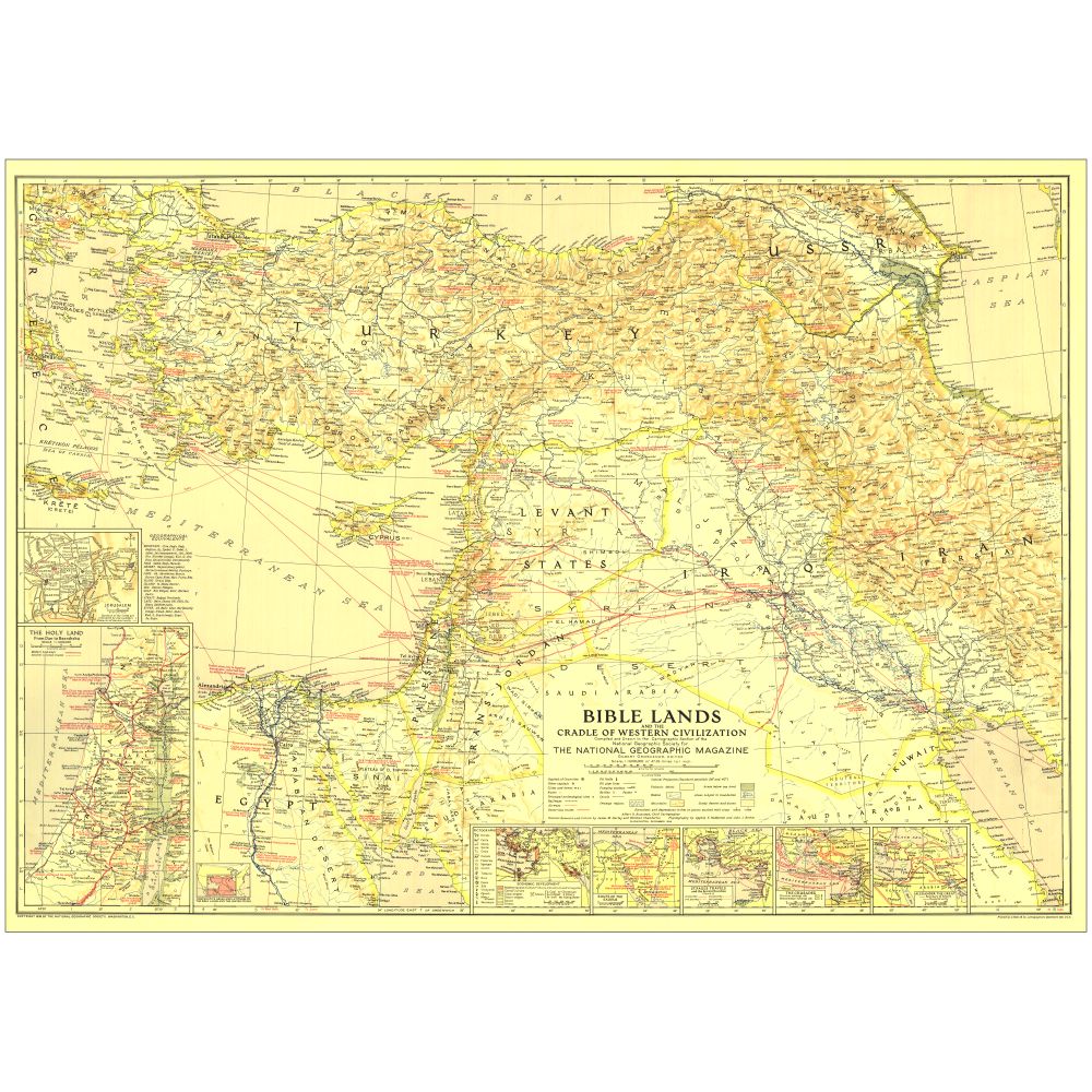 1946 Bible Lands, and the Cradle of Western Civilization Map, Laminated