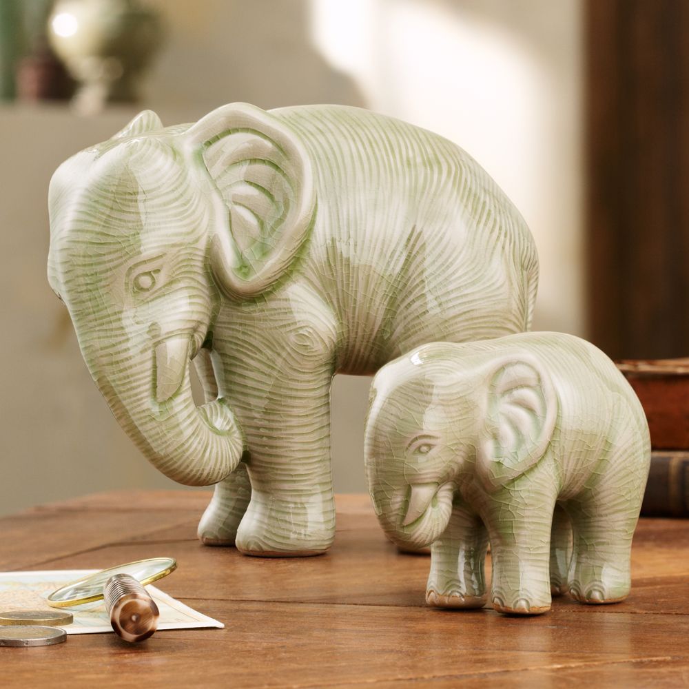 Set of Two Celadon Elephants