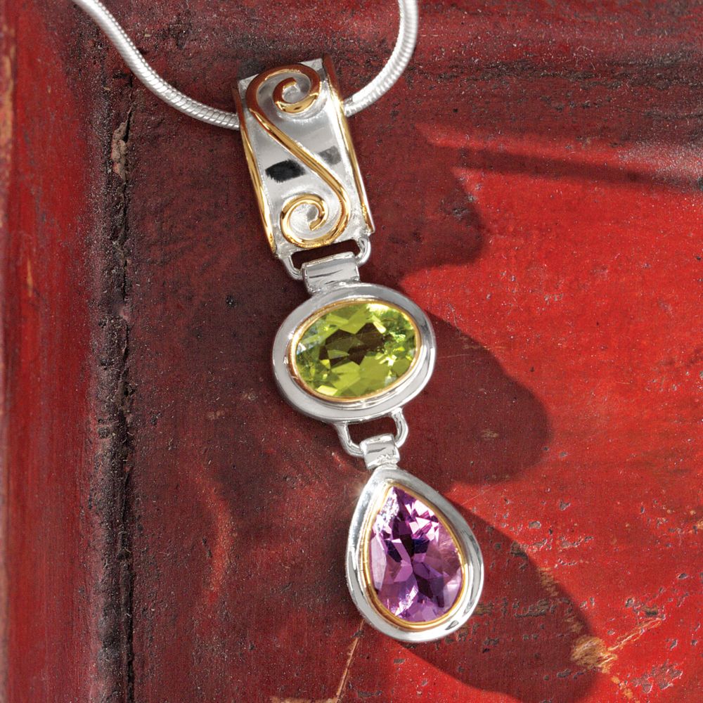 Balinese Peridot and Amethyst Teardrop Necklace
