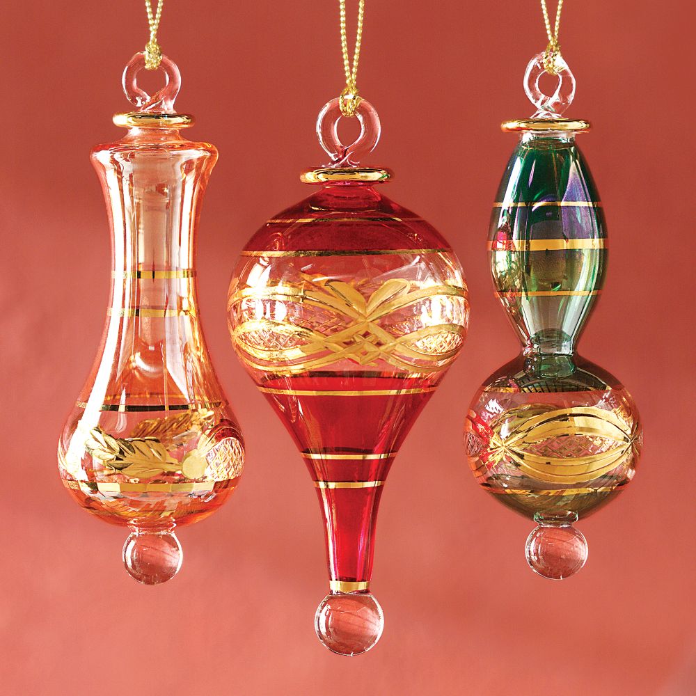 Set of Three Egyptian Glass-and-gold Ornaments