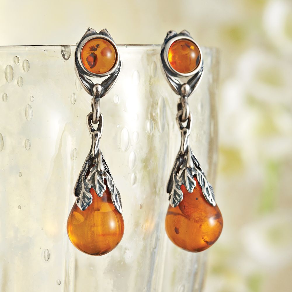 Art Deco Amber Teardrop Earrings