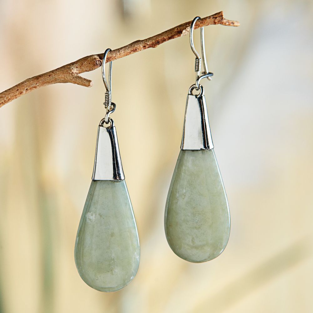 Guatemalan Jade and Sterling Silver Earrings